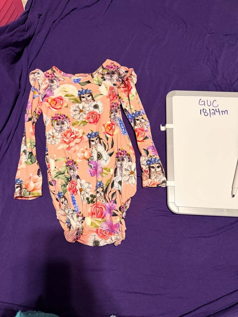 Posh Peanut Floral Owl Long Sleeve Bodysuit 18-24M